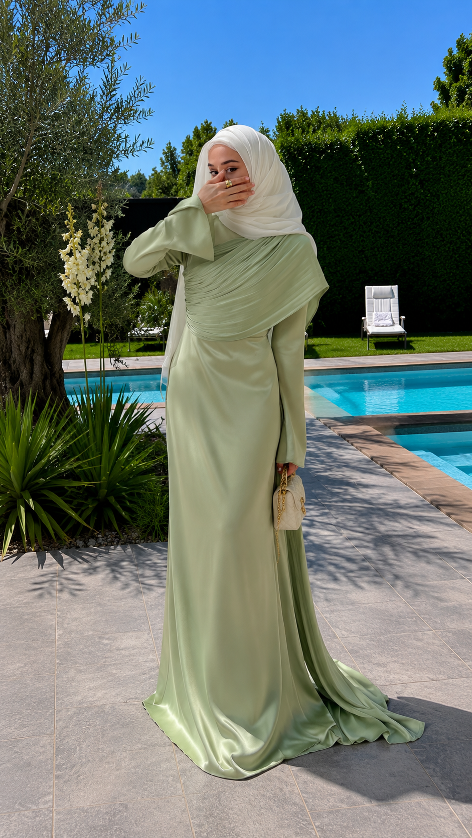 Abaya Satin avec Voile Intégré