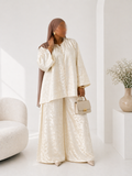 Ensemble brocard luxe écrue oversize élégant, Abaya set