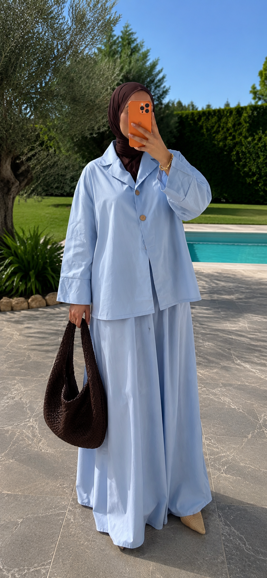 Ensemble Blazer & Jupe Longue Bleu Ciel
