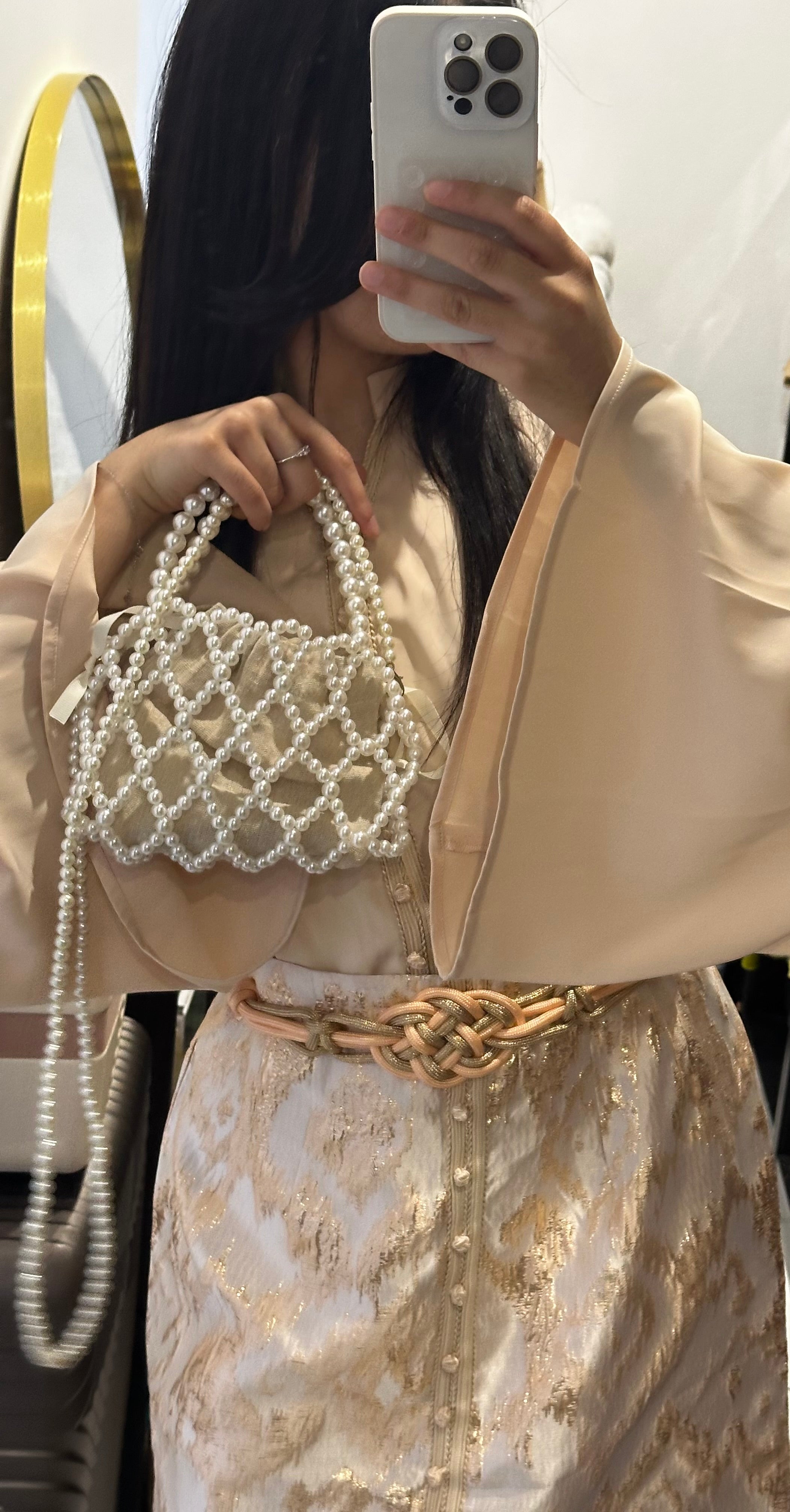 Ensemble Caftan Brocard beige élégant