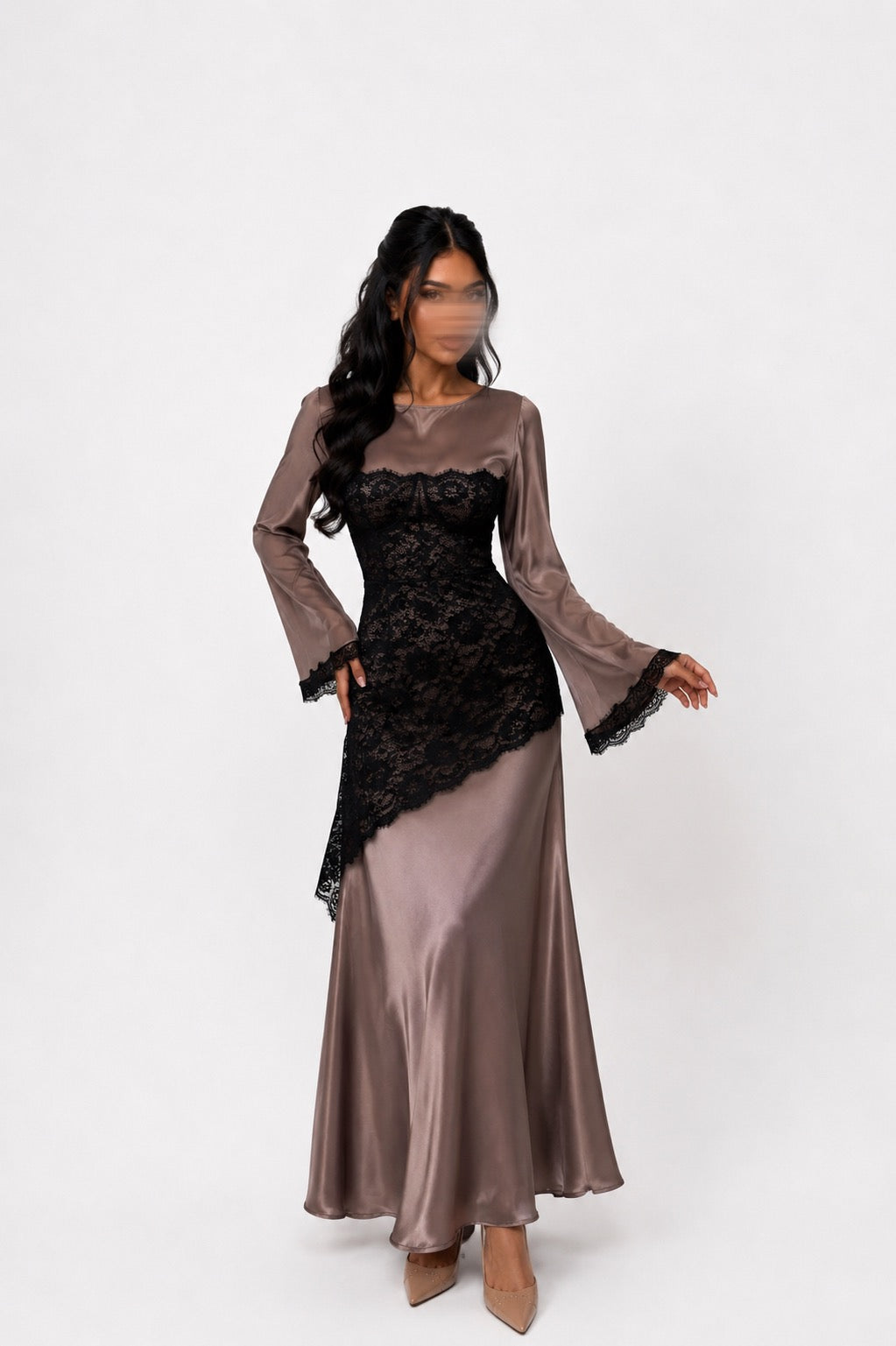 Abaya Satin & Dentelle Noire