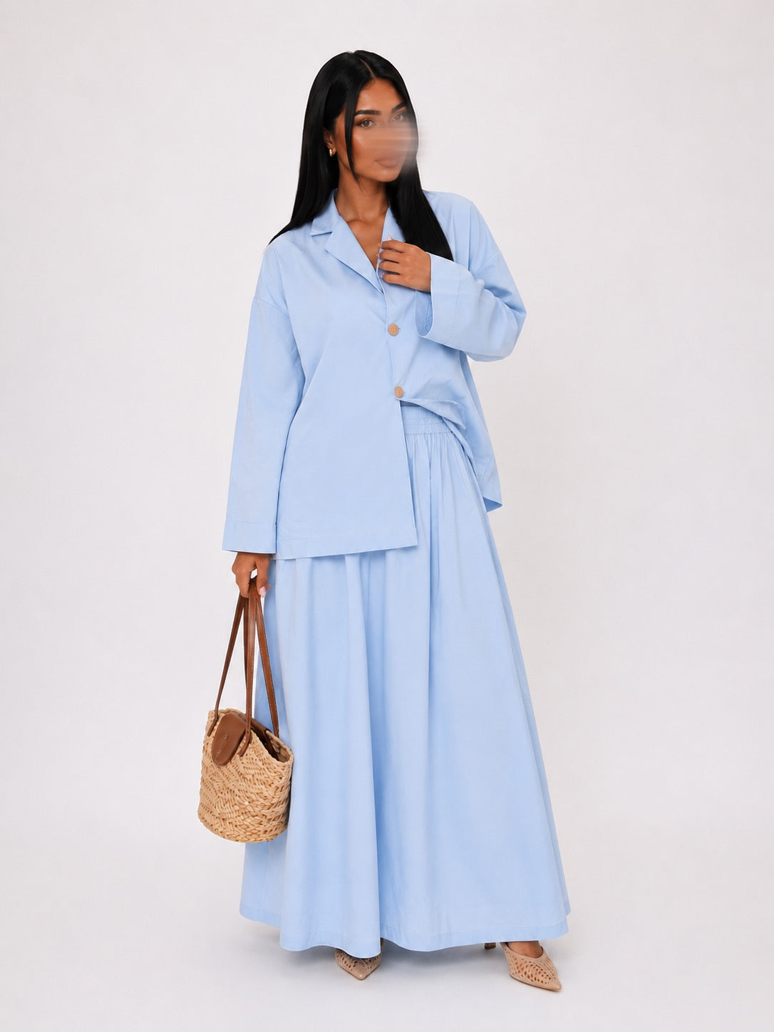 Ensemble Blazer & Jupe Longue Bleu Ciel