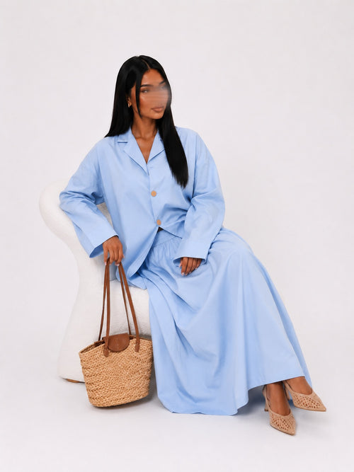 Ensemble Blazer & Jupe Longue Bleu Ciel